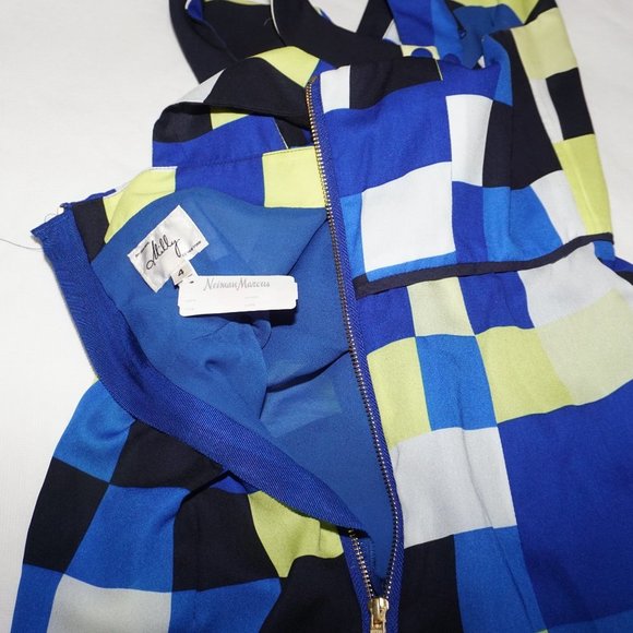 Milly Avant-Garde Geometric Op-Art Cubist Colorblock Wrap Mini Sheer Dress NWT 4 - Picture 10 of 11